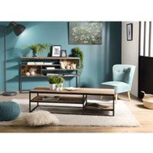 Table Basse Sixtine Rectangulaire Avec Tablettes Bois Teck Recyclé Acacia Mahogany Et Métal