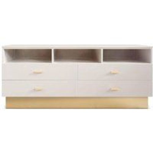 Meuble Tv Moderne 4 Tiroirs Taupe Clair Et Or Nestor