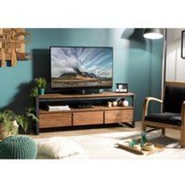 Meuble Tv Sixtine 3 Tiroirs Et 1 Étagère Bois Teck Recyclé Et Métal