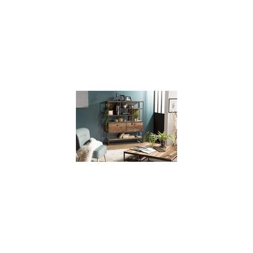 Etagère 2 Tiroirs Et 7 Niches Bois Teck Sixtine Recyclé Acacia Mahogany Et Métal
