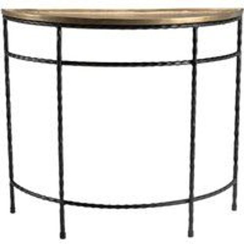 Console Demi-Lune 90x36cm Alu Doré Pieds Métal Noirs Torsadés Johan