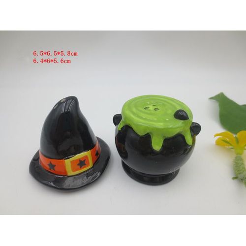 Ensemble De Salières Et Poivrières En Céramique (Épouvantail,Bonhomme En Pain D'épice,Crâne,Chapeau De Sorcière,Hibou,Chat Noir,Coq,Cuisinier,Champignon)