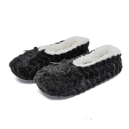 Chaussons D'intérieur Chauds En Polaire Pour Femmes, Chaussures D'hiver Douces, Confortables Et Antidérapantes En Peluche-Noir-Adulte-36-38-Femme