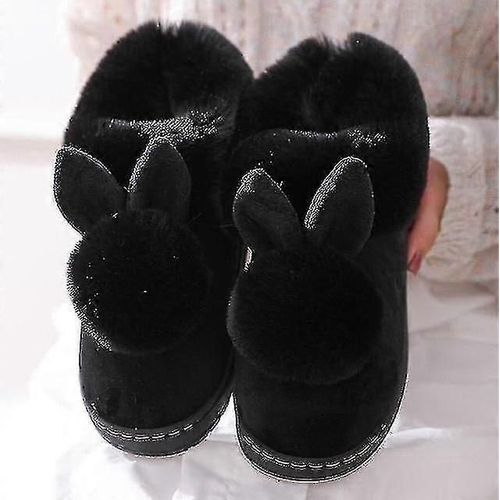 Automne Hiver Coton Pantoufles Fourrure Lapin Fond Épais Intérieur Coton Chaussures Femmes Pantoufles Mignon Pantoufles Moelleuses#Noir-Adulte-38-39-Unisexe