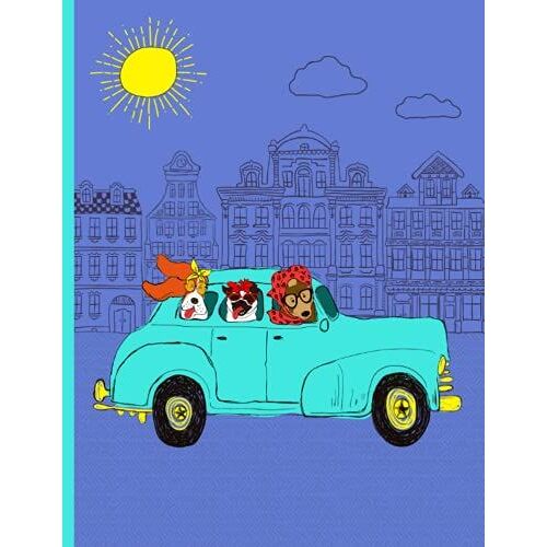 Sunday Drive - Wide Ruled Notebook: Summer Days Lined Notebook With Happy Dogs Driving