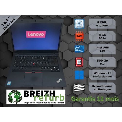 Lenovo L480 - 14.1" Intel Core i3-8130U - 2.2 Ghz - Ram 8 Go - SSD 500 Go - Windows 11 + Office
