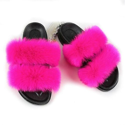Evago Pantoufles Moelleuses En Fausse Fourrure Pour Femmes Bout Ouvert Confortables Deux Bandes Claquettes Avec Semelle En Pvc-33-Adulte-Taille 42-43-Femme