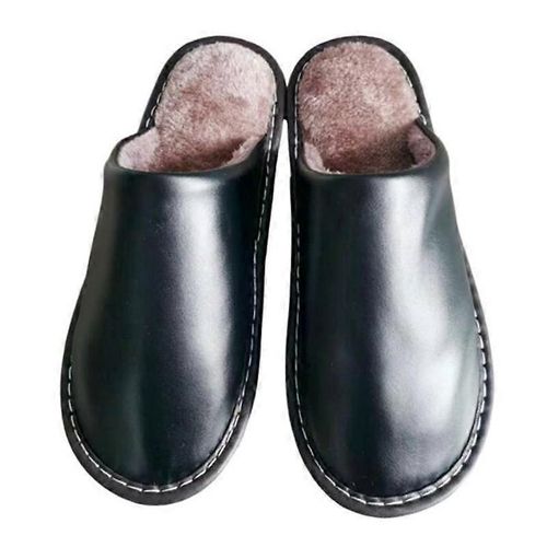 Pantoufles En Cuir Pu Pour Hommes Avec Semelle Intérieure En Mousse À Mémoire De Forme Et Semelle Extérieure En Cuir Avec Fausse Fourrure-Adulte-Taille 28 Hommes-Unisexe