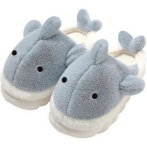 Peluche Douce Baleine Requin Fuzzy Pantoufles 1.6'' Semelles Rehaussantes Pour Femmes Hommes, Hiver Fausse Fourrure Mignon Animal Couple Assorti Home Pantoufles-Bleu-Adulte-Eur36-37-Femelle