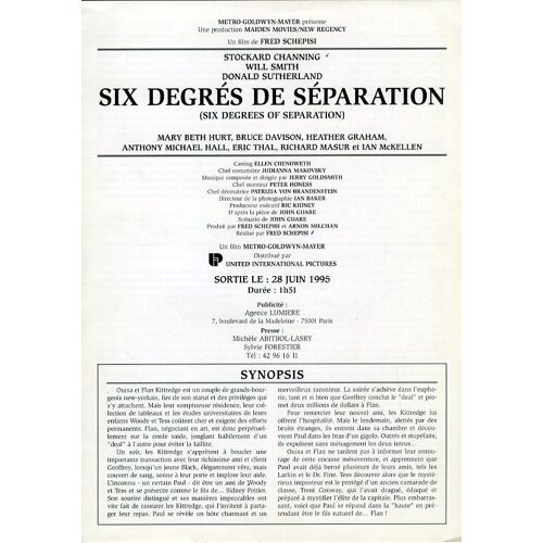Six Degrés De Séparation : Synopsis Dépliant - De Fred Schepisi, Avec Donald Sutherland, Will Smith