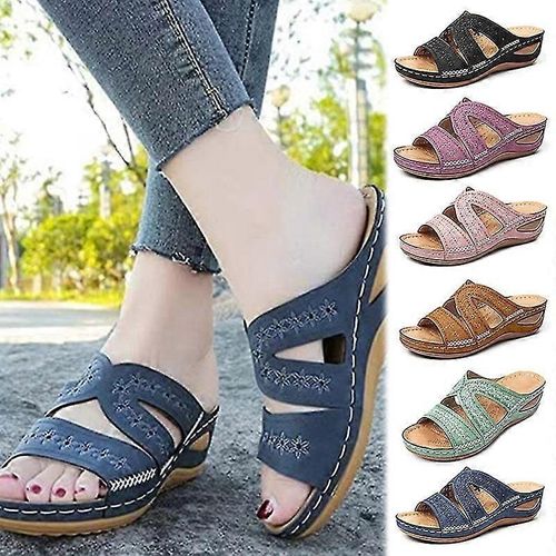 Evago Femme Orthopédique Confortable Pantoufles D'été Avec Trois Conception De Soutien De La Voûte Plantaire Avec Orteils Plage Antidérapant-37-Adulte-Femme-Noire