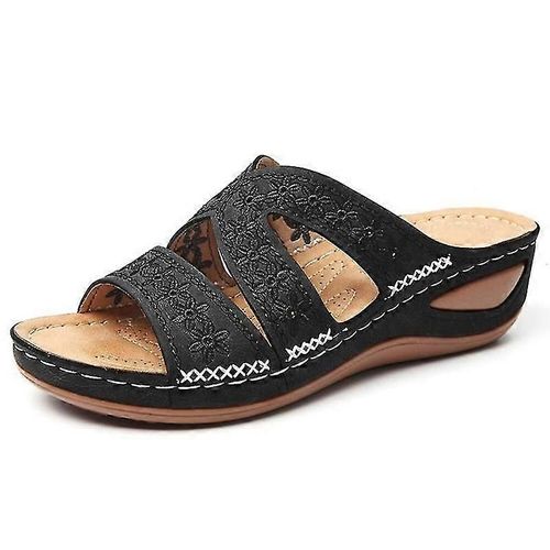 Evago Femme Orthopédique Confortable Pantoufles D'été Avec Trois Conception De Soutien De La Voûte Plantaire Avec Orteils Plage Antidérapant-42-Adulte-Femme-Noire