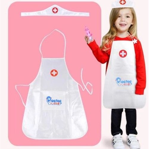 Costume Docteur Infirmière Cosplay Pour Enfants Fille Garçon, Tablier Réglable Blouse Avec Poche + Couvre-Chef Bandeau Cheveux Croix, Uniforme Complet Déguisement Jouet Halloween Fête Anniversaire