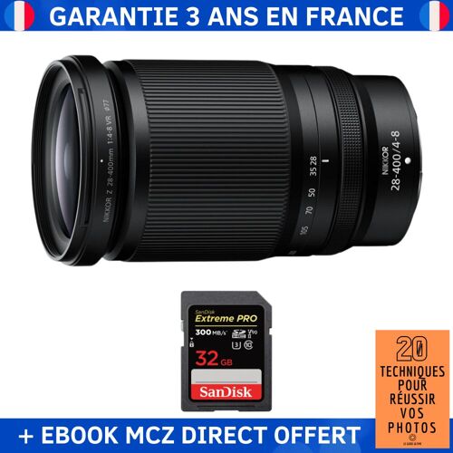 Nikon Z 28-400mm f/4-8 VR + 1 SanDisk 32GB Extreme PRO UHS-II SDXC 300 MB/s + Ebook '20 Techniques pour Réussir vos Photos' - Objectif Nikon Z