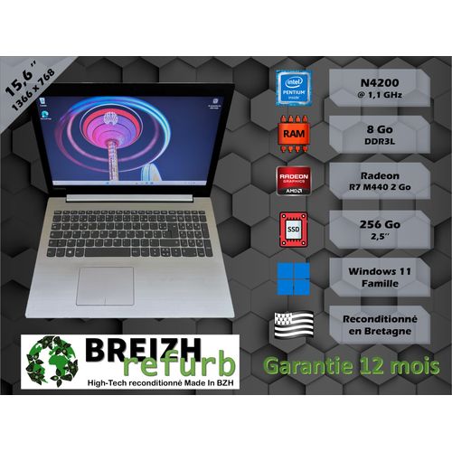 Lenovo 320-15IAP - 15.6" Intel Pentium N4200 - 1.1 Ghz - Ram 8 Go - SSD 256 Go - Windows 11 + Office