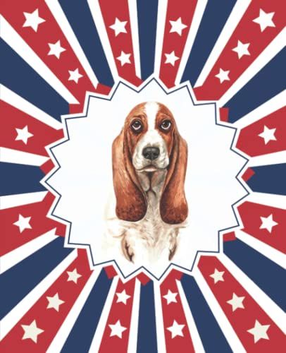 Patriotic Basset Hound Composition Book: Cute Basset Hound Dog Portrait American Flag College Ruled Notebook