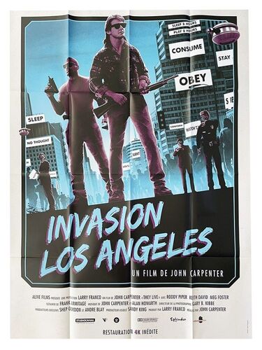Invasion Los Angeles (They Live) - Véritable Affiche De Cinéma Pliée - Format 120x160 Cm - De John Carpenter Avec Roddy Piper, Keith David, Meg Foster - 1989 Réédition 2019