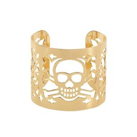 Bracelet Manchette Métal Or Jolly Roger Pirate