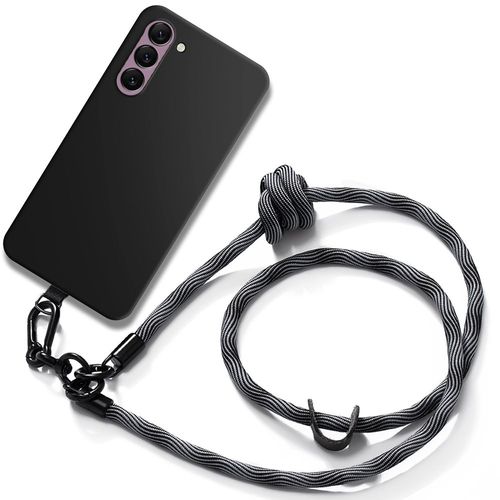 Coque Bandoulière Pour Samsung Galaxy S23+ / S23 Plus Silicone Noir Avec Bandoulière Gris - E.F.Connection