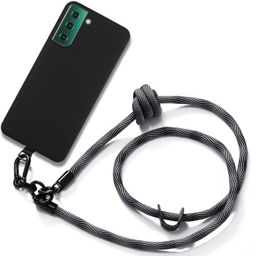 Coque Cordon Pour Samsung Galaxy S21 Fe Silicone Noir Antichoc Avec Cordon Gris - E.F.Connection