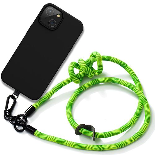 Coque Cordon Pour Iphone 14 Silicone Antichoc Noir Avec Cordon Robuste Vert - E.F.Connection