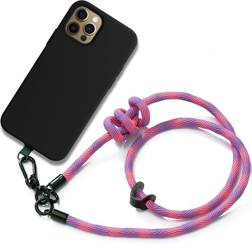 Coque Cordon Pour Iphone 12 Pro Max - Silicone Noir Antichoc Avec Cordon Détachable Rose - E.F.Connection