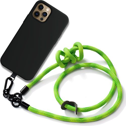 Coque Cordon Pour Iphone 12 Pro Max - Slicone Antichoc Noir Coins Renforcés Avec Cordon Amovible Vert - E.F.Connection