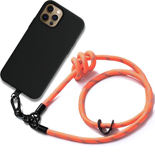 Coque Cordon Pour Iphone 12 Pro Max - Silicone Antichoc Anti-Rayures Noir Avec Cordon Démontable Orange - E.F.Connection