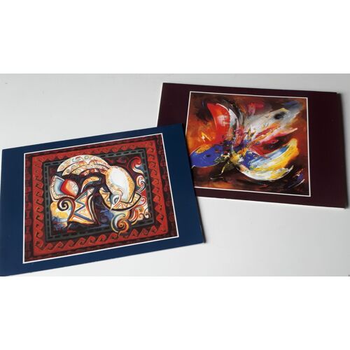 Deux Cartes Doubles Avec Sur L'une Reproduction D'un Tableau De Farnaz Sedaghatbin Arbre Et Oiseau 21x15cm Et Sur L'autre Une Oeuvre De Usha Bhalla Blue Bird 21x15cm- Éditées Par Amnesty International
