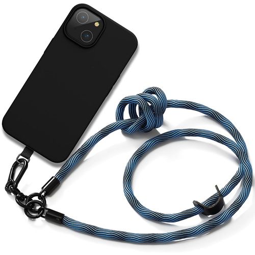 Coque Cordon Pour Iphone 14 Silicone Noir Anti-Rayures Avec Cordon Bleu - E.F.Connection