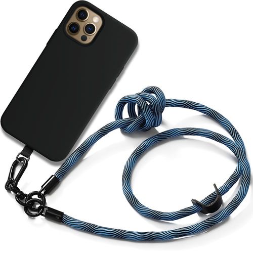 Coque Bandoulière Pour Iphone 12 Pro Max - Silicone Noir Antichoc Anti-Rayures Avec Bandoulière Amovible Bleu - E.F.Connection