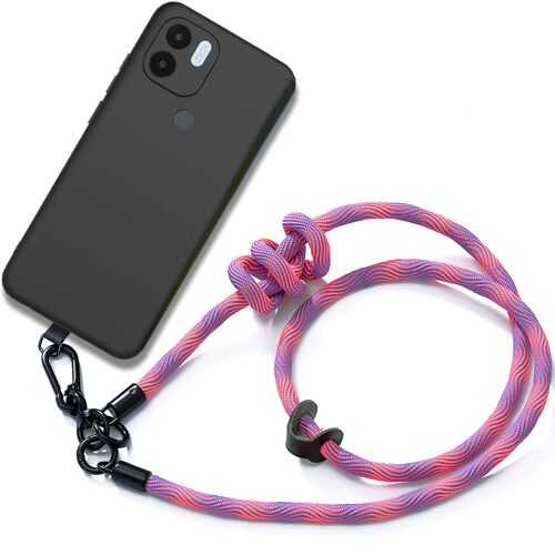 Coque Cordon Pour Xiaomi Redmi A1 Plus/A2 Plus - Tpu Antichoc Noir Avec Cordon Rose - E.F.Connection