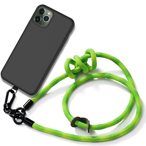 Coque Cordon Pour Iphone 11 Pro - Silicone Souple Noir Avec Cordon Robuste Vert - E.F.Connection