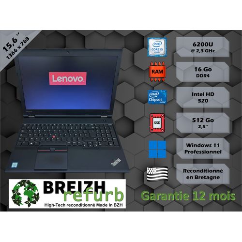 Lenovo L570 - 15.6" Intel Core i5-6200U - 2.3 Ghz - Ram 16 Go - SSD 512 Go - Windows 11 + Office