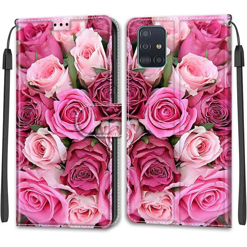 Coque Pour Samsung Galaxy A51 4g, Etui Samsung A51 4g, Housse De Galaxy A51 4g En Cuir Pu, Etui Housse En Cuir De Protection Avec [Magnetique] Flip Portefeuille Antichoc Case(Rose 2)
