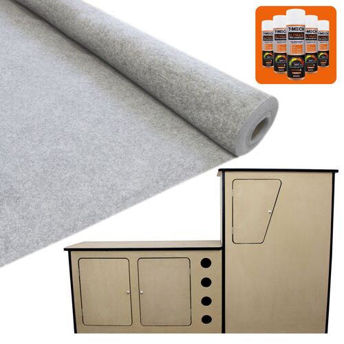 11m2 Doublure Intérieure Tapis Véhicule / Gris Argenté & D'adhésif Avec Unité De Cuisine Mdf Camper Van