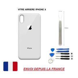 Vitre Arrière Compatible Iphone X 5.8 Blanc Qualité Origine En Verre, Coque Cache Batterie Double Face Adhésif Kit Outil, Lame De Démontage