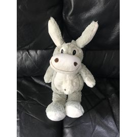 Peluche Âne Sandy Gris Poils Longs Blanc Noir 31 Cm