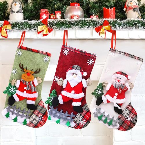 Chaussette de Noel a Suspendre 3 Pièces Chaussettes Noel Cheminée, Decoration Noel Chaussette, Chaussette Sapin de Noel, Chaussettes de Noel a Suspendre pour Escalier/Cheminée/Sapin de Noël (MB)