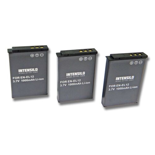 3x Batterie Li-Ion INTENSILO 1000mAh (3.7V) pour appareil photo, caméscope Nikon CoolPix S9300, S9400, S9500, S9600, S9700 Remplace: EN-EL12.