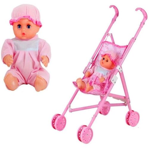 Jouet de poussette de poupée pour cadeau pour enfants, poussette de poupée pliable avec poignée robuste bébé fille Play House Care poupée poussette jouet