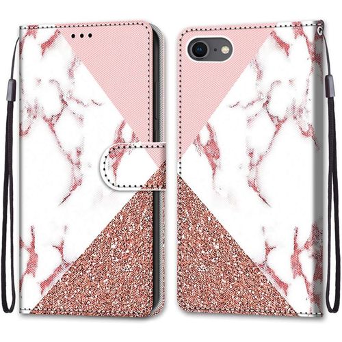 Coque Pour Iphone Se 2020/Iphone 8/7 (4,7 Pouces), Etui En Cuir Pu Portefeuille Housse Coque Avec 360 Degres Silicone Protection Cover Cuir Pochette Magnetique Flip Bequille (Marbre)