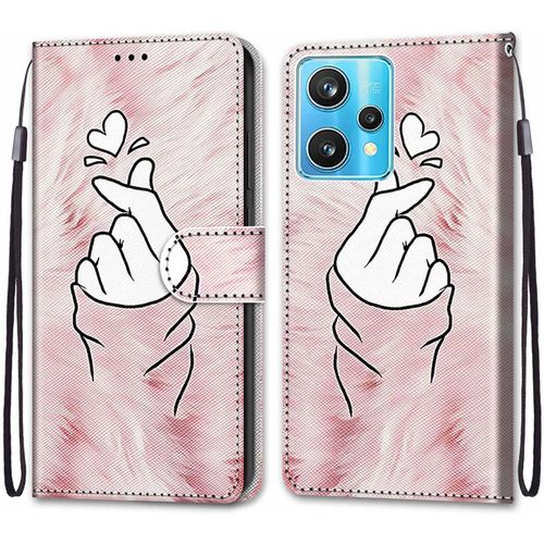 Coque Pour Oppo Realme 9 Pro Plus / 9 Pro+, Etui En Cuir Pu Portefeuille Housse Coque Avec 360 Degres Silicone Protection Cover Cuir Pochette Magnetique Und Flip Bequille (Doigt Coeur)
