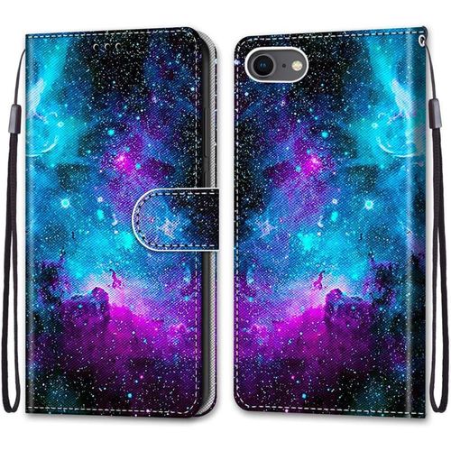 Coque Pour Iphone Se 2020/Iphone 8/7 (4,7 Pouces), Etui En Cuir Pu Portefeuille Housse Coque Avec 360 Degres Silicone Protection Cover Cuir Pochette Magnetique Flip Bequille (Ciel Etoile)