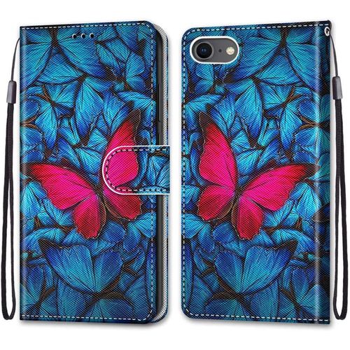 Coque Pour Iphone Se 2020/Iphone 8/7 (4,7 Pouces), Etui En Cuir Pu Portefeuille Housse Coque Avec 360 Degres Silicone Protection Cover Cuir Pochette Magnetique Flip Bequille (Papillon)