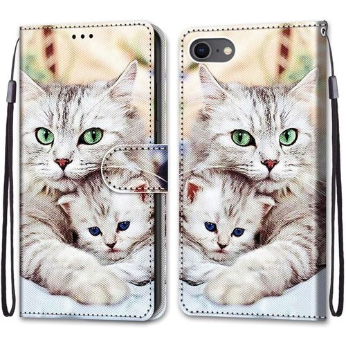 Coque Pour Iphone Se 2020/Iphone 8/7 (4,7 Pouces), Etui En Cuir Pu Portefeuille Housse Coque Avec 360 Degres Silicone Protection Cover Cuir Pochette Magnetique Flip Bequille (Chats 2)