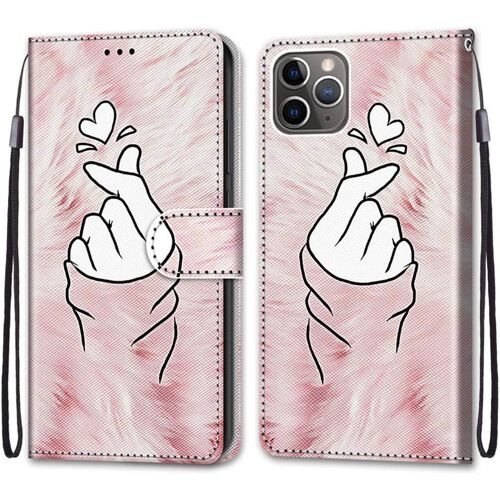 Coque Pour Iphone 11 Pro (5,8 Pouces), Etui En Cuir Pu Portefeuille Housse Coque Avec 360 Degres Silicone Antichoc Protection Cover Cuir Pochette Magnetique Und Flip Bequille (Doigt Coeur)