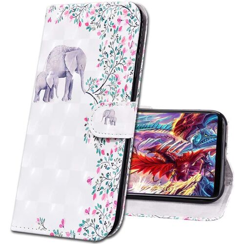 Samsung A30s Etui A Rabat 3d Design Portefeuille Housse [Magnetique] [Fonction Stand] [Porte Carte] Pu Cuir Protection Coque Pour Samsung Galaxy A30s / A50. Cy Flower Elephant