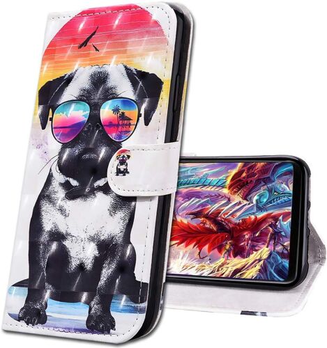 Samsung A40 Etui A Rabat 3d Design Portefeuille Housse [Magnetique] [Fonction Stand] [Porte Carte] Pu Cuir Protection Coque Pour Samsung Galaxy A40. Cy Glasses Dog