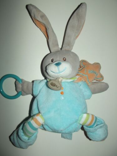 Doudou Lapin D'activité Baby Nat' Babynat Grelot Anneau Pouet Bleu Turquoise Gris Orange Comfort Blanket Comforter Soft Toys Peluche